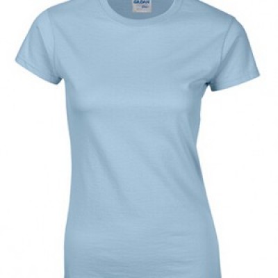 SKT043 light blue 069 short sleeved women' s round neck collar t-shirt 76000L good breathable tee shirt tshirts supplier Hong Kong tailor made printed tee local company price front view